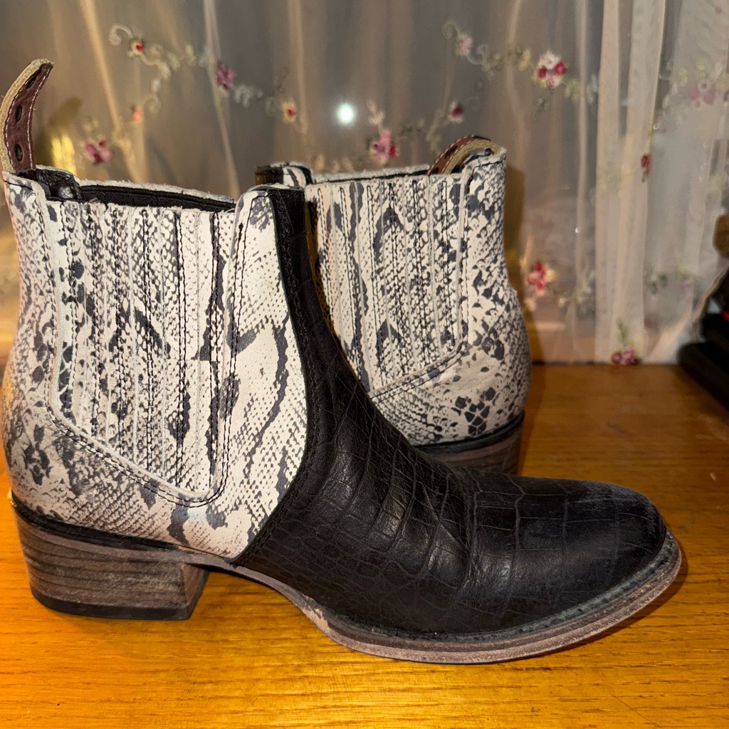 Freebird Black And White Snakeskin Ankle Boots